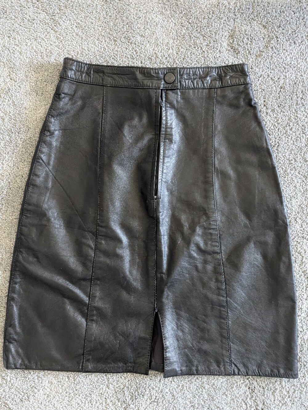 Vintage 80s Genuine Black Leather Pencil Skirt - High Waist 22"